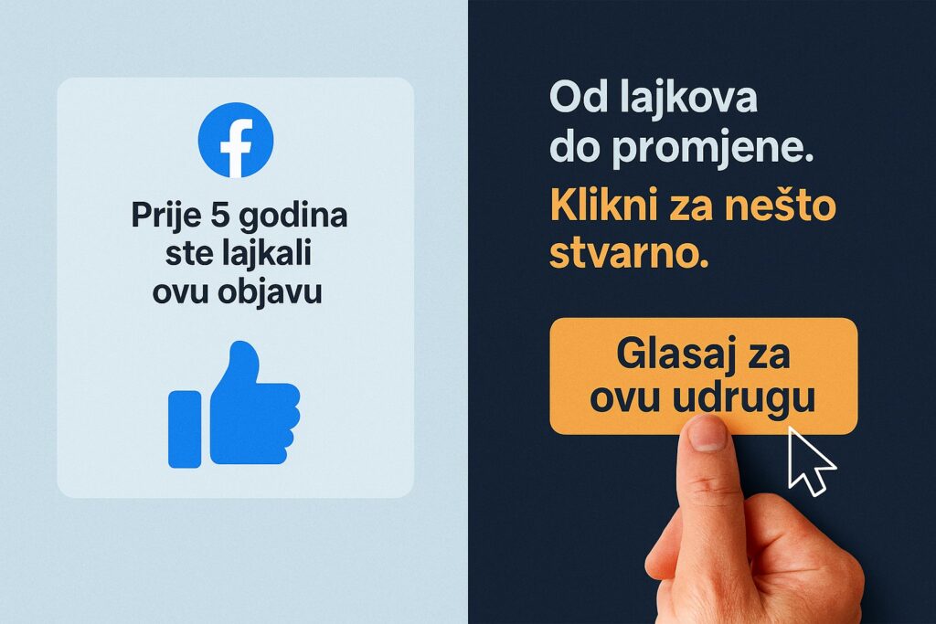 Prikaz Facebook podsjetnika uz poruku za glasanje za udruge na WorldAmor platformi