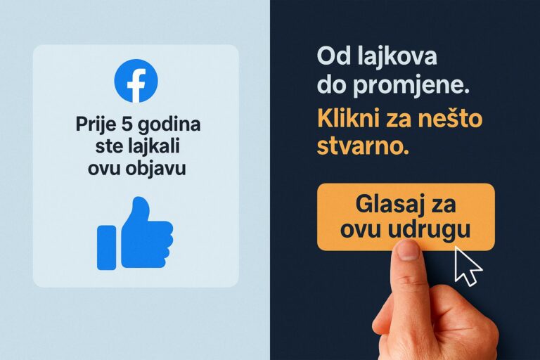 Prikaz Facebook podsjetnika uz poruku glasanje za udruge na WorldAmor platformi