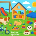 Razigrani kolaž iz Raj za igračke – bicikli, igračke i kućni ljubimci